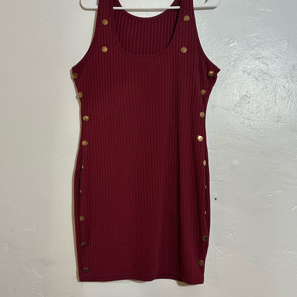 Women’s Burgundy Sleeveless Dress with Brass Buttons